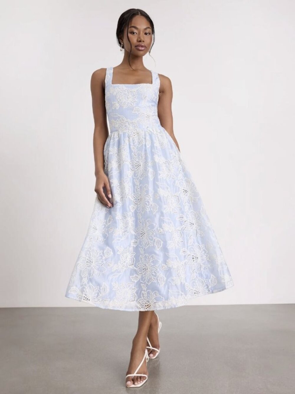 Lulus Noble Light Blue Eyelet Embroidered Midi Dress NWT